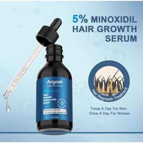 Anyash 5% Minoxidil Hair Growth Oil For Men and Women, Biotin Infused Serum For Hair Regrowth and Thinning, Natural Treatment for Thicker, Longer, Fuller, Healthier Hair, 60ml