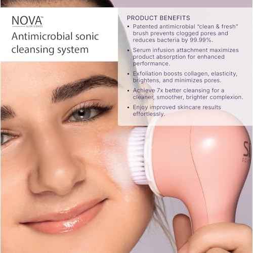 Spa Sciences - NOVA - Sonic Cleansing Brush with Bristles & Infusion System ? Anti-Aging Facial Exfoliating, Waterproof, and USB Rechargeable
