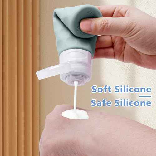 Travel Bottles for Toiletries, 4pcs Tsa Approved 3oz Travel Size Containers, BPA Free Leak Proof Premium Silicone Bottles, Refillable Liquid Squeezable Accessories W/Toiletry Bag