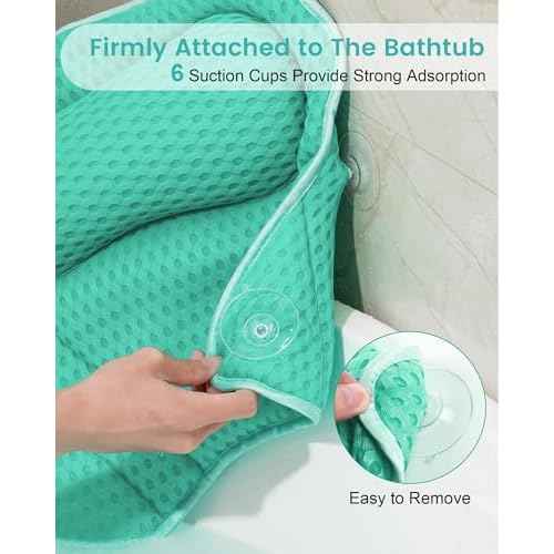 Bath Pillow, Bath Pillows for Tub Neck and Back Support, Soft 4D Air Mesh Bathtub Pillow 16.5 x 17.3 INCH, with 6 Powerful Suction Cups, Bath Accessories Relaxing Gifts for Women (Lake Blue)