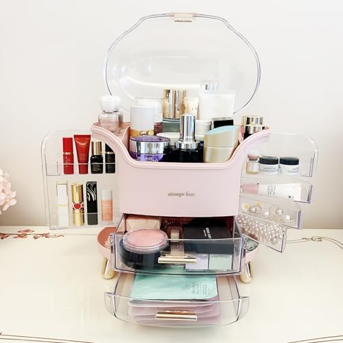 Upgrade Large Makeup Organizer Countertop Vanity Case Skin Care Cosmetic Storage Box Bathroom Counter Perfume Skincare Organizers Make Up Caddy Gift for Women Girls Clear Design Easy Visibility