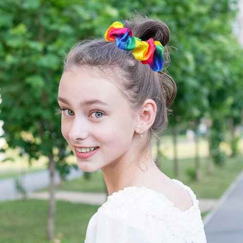 3PCS Rainbow Hair Scrunchies Pride Rainbow Hair Ring Elastic Velvet Hair Bands Ponytail Holders for Girls Women