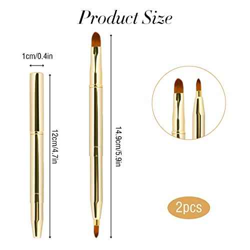 2 Pack Retractable Lip Brush for Lipstick Lip Gloss Double-Ended Lip Makeup Brushes with Cap Lipstick Brush Applicator Travel