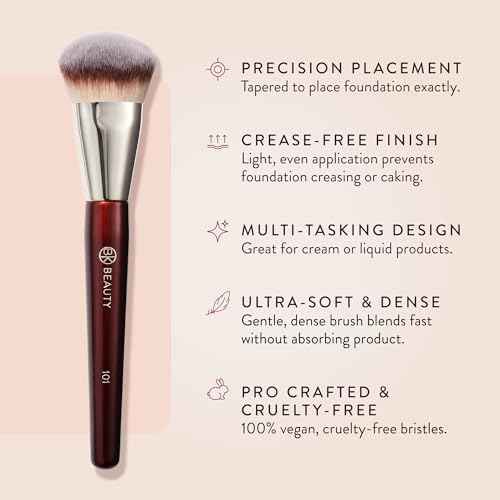 BK BEAUTY BRUSHES - 101 CONTOURED FOUNDATION BRUSH - Contoured Foundation Brush - Foundation Makeup Brushes - Face Brush For Liquid Or Cream Foundations