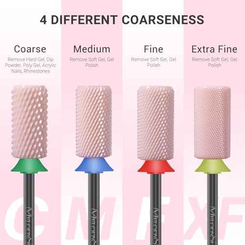 MelodySusie Ceramic Nail Drill Bits, 3/32'' Chamfer Flat Top Large Barrel Bits, Fast Remove Acrylic or Hard Gel, Nail Tool for Manicure Pedicure, Salon Home, Professional or Beginner, Pink, Medium
