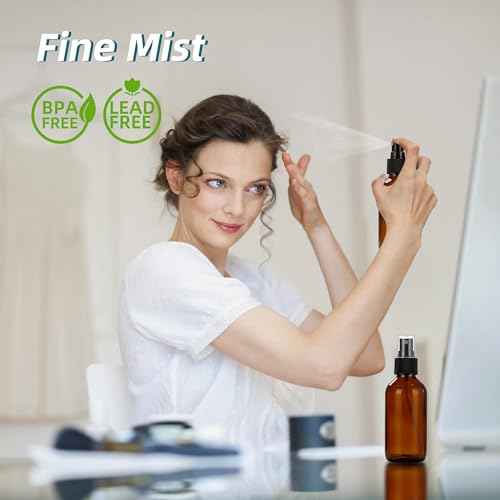 Dark Amber Glass Spray Bottles 4 oz, Small Empty Spray Bottles for Essential Oils, Fine Mist for Face, Hair, Plants, Travel, Perfumes, Cleaning Solutions - 4 Pack