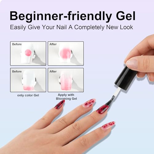 Blooming Gel Nail Polish 15ml - Clear UV Gel for Spreading Effect, Marble, Floral, Watercolor Nail Art Design - Soak Off Gift for Women