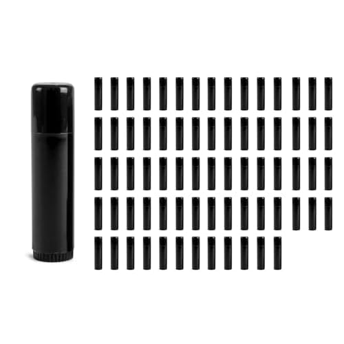 72 Black Plastic Empty Lip Balm Tubes with Black Friction Fit Caps by SKS Bottle & Packaging, 0.5 oz tubes - Bulk Black Lip Balm Containers for DIY Lip Care, Lip Balm Making, and Lip Balm Crafting