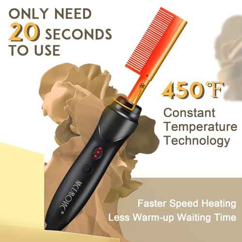 NICEMOVIC Ceramic Heating Hair Straightener Comb - Hot Pressing Brush for Natural Black Hair, Beard Wigs, and Curling (Gold)