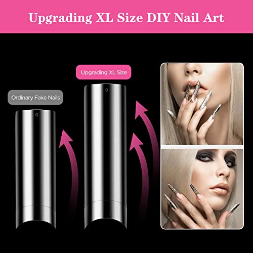 500 Pcs No C Curve Nail Tips XL Long Clear Nail Tips for Acrylic Nails Professional Set,10 Sizes Square Straight Tapered Half Cover Fake Nails Tips Ballerina Coffin French Nail for Salon DIY Nail Art