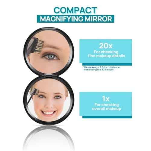 Compact Mirror for Purses,1X/20X Magnifying Mirror,3-inch Pocket Size Small Mirror for Travel and Makeup,Round Black