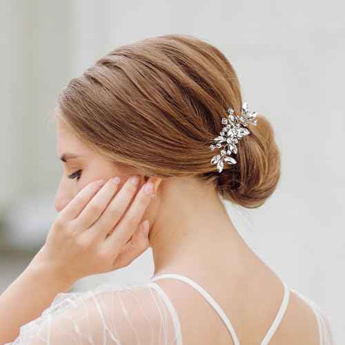 2PCS Silver Rhinestone Hair Combs, Clear Crystals Wedding Metal Hair Combs, Sparkly Crystal Bridal Hair Accessories for Bridesmaids Women Girls (3.31x1.97inch)