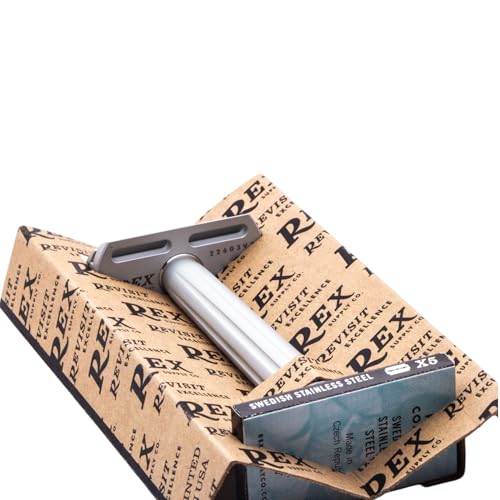 Rex Supply Co. Page Three Piece Double Edge Safety Razor ? Aircraft Aluminum Finish, Ultra-Light CNC-Milled Razor for Men, Durable Smooth Shaver Compatible with All Standard DE Blades
