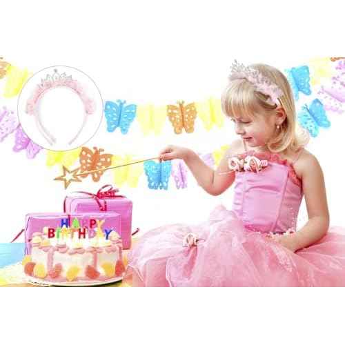 Huachi Princess Tiara Crown Headband Cute Tulle Tiaras Crowns Birthday Headbands for Women Teens Head Bands Party Favor Fairy Costume Hair Accessories (Pink)