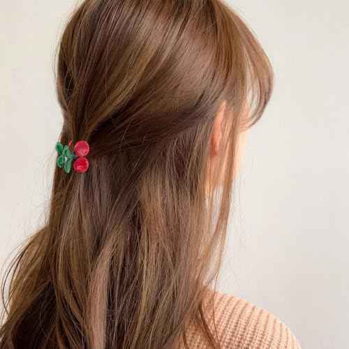 6Pcs Mini Cherry Hair Clips Acetate Hair Claw Cute Cherry Hair Clip Small Hair Barrettes Fruit Hairpins Tiny Sweet Fashion Hair Accessories for Women Girls
