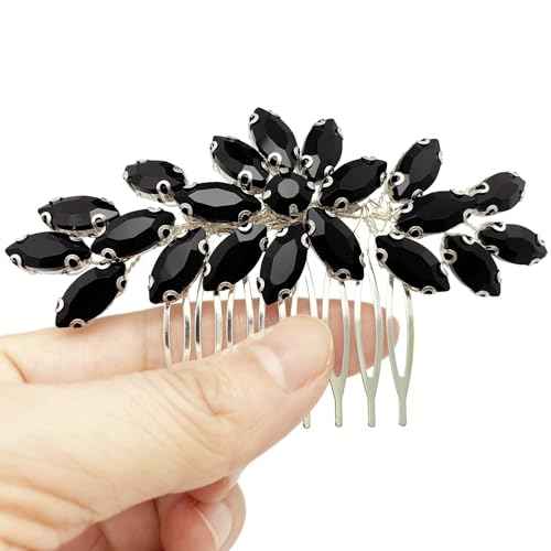 BETITETO Bridal Crystal Hair Piece Rhinestone Wedding Small Hair Comb Accessories for Women Girls (Black)