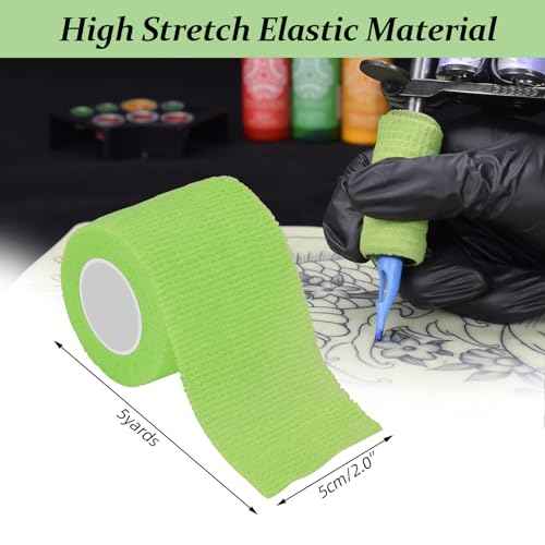 Tattoo Grip Cover Wrap, ATOMUS 24pcs 2¡± x 5 Yards Disposable Tattoo Tube Tape Wrap Elastic Self-Adhesive Bandage Rolls Tape for Tattoo Machine Grip Tube Accessories (Green)