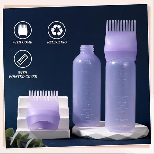 Pimoys Root Comb Applicator Bottle 6 Ounce Hair Oil Applicator 2 Pack Applicator Bottle for Hair Dye Bottle Applicator Brush with Graduated Scale, Purple