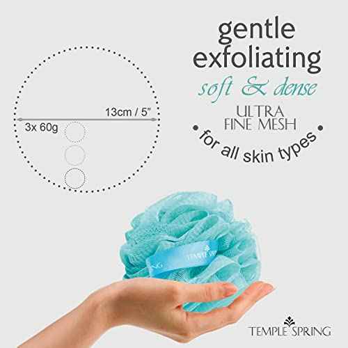 Temple Spring Recycled Luffa Sponge, Bathroom Shower Accessories, Loofa Bath Sponge, Exfoliating Body Scrubber Exfoliator Pouf, Shower Scrubber Puff, Poof, Loofah for Women, Loofah for Men -Ocean Blue