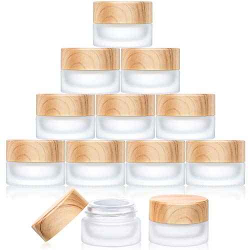 Geiserailie 10 Pieces Glass Cosmetic Containers Empty Sample Jars with Leak Proof Lids Makeup Sample Containers for Lotion Cream Cosmetic (5 Gram)