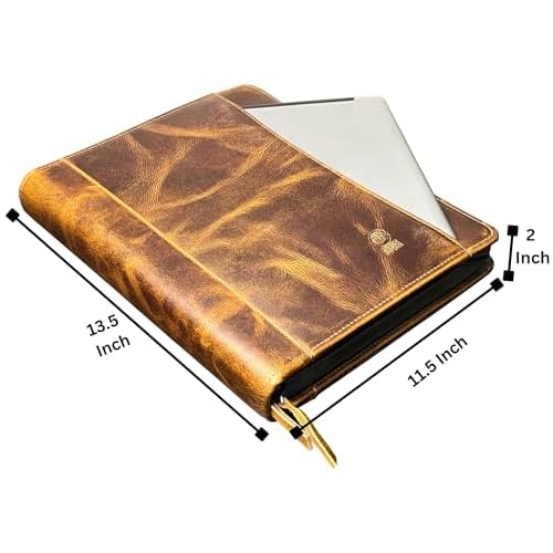 RUSTIC TOWN Leather Portfolio for Men - Full Grain Leather Padfolio Folder - Zipper Folio Documents Organizer - Professional Business Executive Gift for Men Women