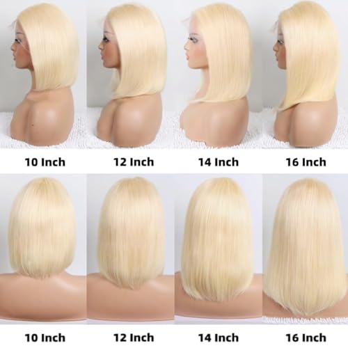 Blonde Bob Wig Human Hair 180% Density 613 Straight 10 Inch Short Bob Wigs 13x6 HD Transparent Lace Front Wig Human Hair Pre Plucked With Baby Hair Glueless 613 Blonde Lace Frontal Wigs For Women
