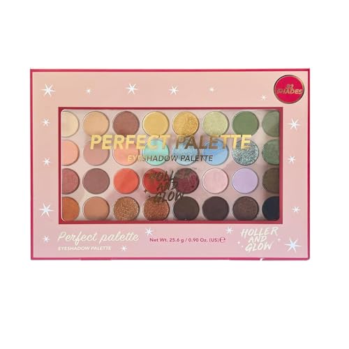 Holler And Glow Perfect Palette Eyeshadow Palette, Limited Edition, Ultra Pigmented, Multicolor Eyes Makeup, Ultra-fine Smooth Powder, Shimmer & Glitter, Matte & Muted, 32 Shades, Holiday Gift Set
