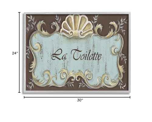 Stupell Industries La Toilette Aqua and Brown Scallop Shell Crest, Design by Bonnie Wrublesky Gray Framed Wall Art, 24 x 30