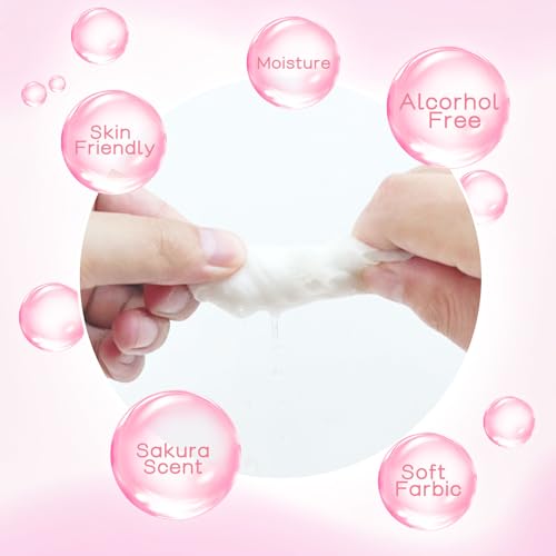 Pack of 50 Makeup Remover Wipes Individually Wrapped,Sakura Scent,Face Cleansing Wipes Bulk, Travel Towelette Makeup Remover Cloth for Face Cleansing Skin Care Remove Makeup