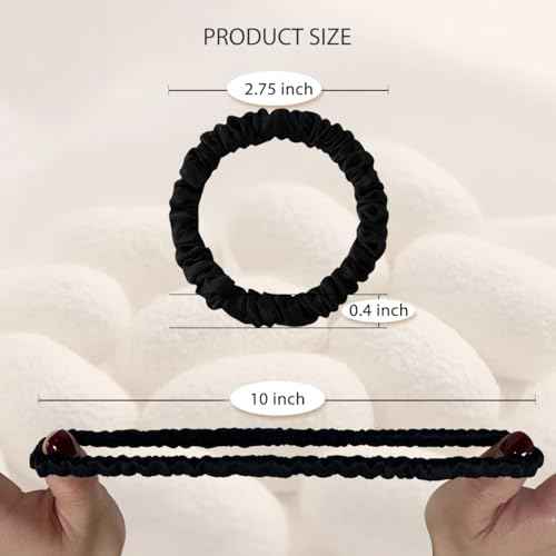 22 Momme 100% Pure Mulberry Silk Scrunchies (4 PCS) - Small Hair Elastics and Ties for Women, Sleep Hair Care, No Damage, Black