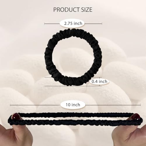 22 Momme 100% Pure Mulberry Silk Scrunchies (10 PCS) - Small Hair Elastics and Ties for Women Sleep, Hair Care No Damage, Black*5+Brown*5