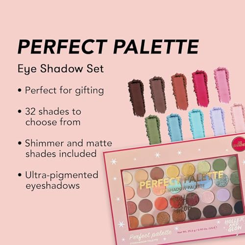 Holler And Glow Perfect Palette Eyeshadow Palette, Limited Edition, Ultra Pigmented, Multicolor Eyes Makeup, Ultra-fine Smooth Powder, Shimmer & Glitter, Matte & Muted, 32 Shades, Holiday Gift Set