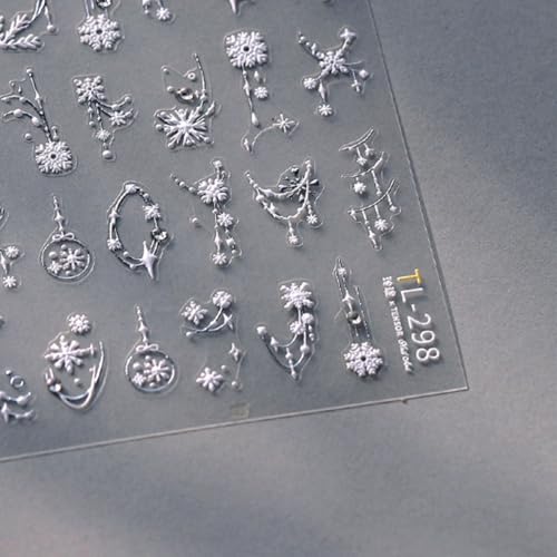 5D Embossed Snowflake Nail Art Stickers Decals Christmas Snowflake Nail Stickers Winter Self Adhesive Nail Decals Xmas Nail Art Decoration Supplies for Women Girls