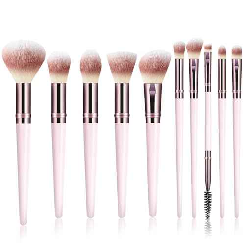 Makeup Brush Set, Premium Synthetic 10 PCS Makeup Brushes, Travel Makeup Brush Set with Soft Hairs, Makeup Brushes Set Professional for Blush, Eyeliner, Eyeshadow, Concealer, and Foundation (Pink)