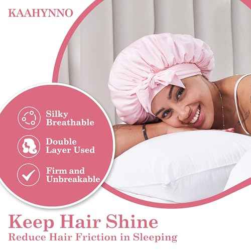 Tie Band Silk Satin Hair Bonnet for Sleeping Women Curly : Sleep Night Wrap Cap for Straight Wavy Coily Kinky Natural Hair Head - Pink