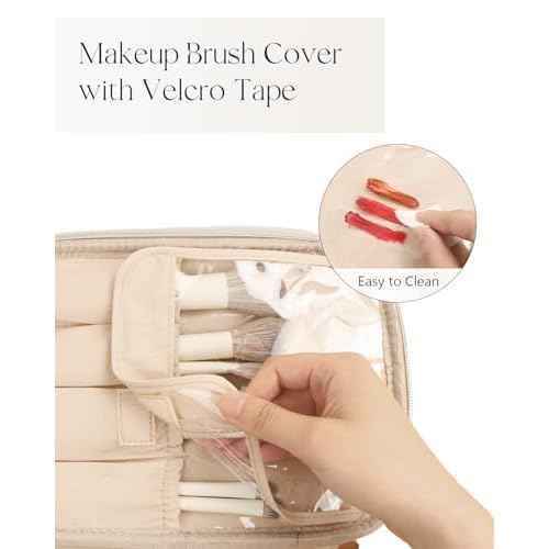 Prite Makeup Bag Portable Cosmetic Organizer with Brush Holder Waterproof Travel Toiletry Bag for Women with Handle and Divider (Black)