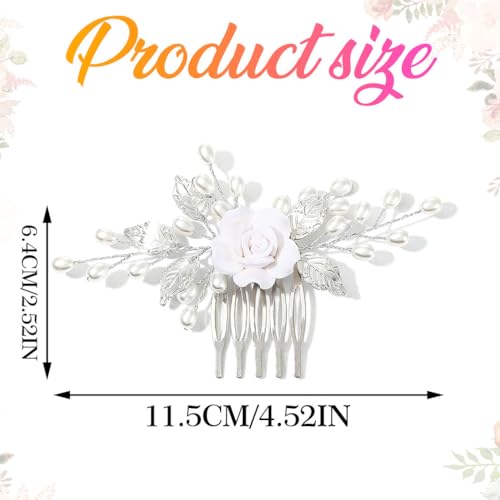 Gorais Flower Bride Wedding Hair Comb Pearl Bridal Hair Pieces Leaf Hair Accessories for Women and Girls (a-silver)