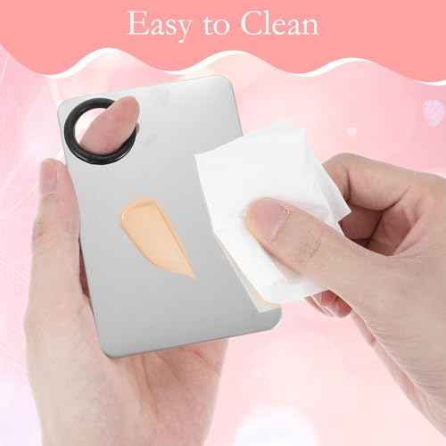 Stainless Steel Makeup Palette, Metal Mixing Tray with Foundation Brush, Spatula and Powder Puff Professional Reusable Beauty Tools for Facial Cosmetic, Nail Art, Pigment Blending