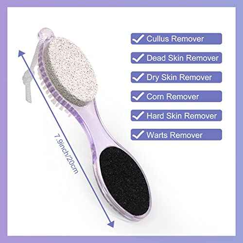 Pumice Stone Brush for Feet - 2 Pack Foot Brush Scrubber 4 in 1 Foot File Pedicure Paddle Kit for Foot Care (Lilac and Blue)