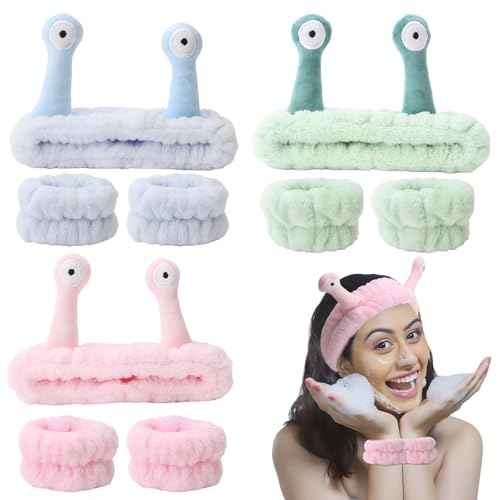 CAVETEE Headband for Washing Face£¬Skincare Headband with Wristband Cute Snail Spa Hair Bands Hair Accessories for Washing Face Skin care