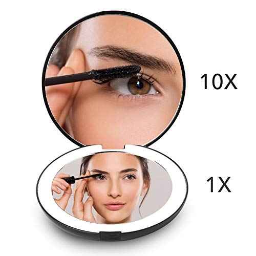 Fancii LED Lighted Travel Makeup Mirror, 1x/10x Magnification - Daylight LED, Compact, Portable, Large 5¡± Wide Illuminated Folding Mirror