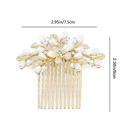 Bridal Hair Comb, The Latest Style Bridal Hair Accessories Is A Wedding Necessities, Pearl Hair Accessories for The Bride and Her Bridesmaids (Gold)