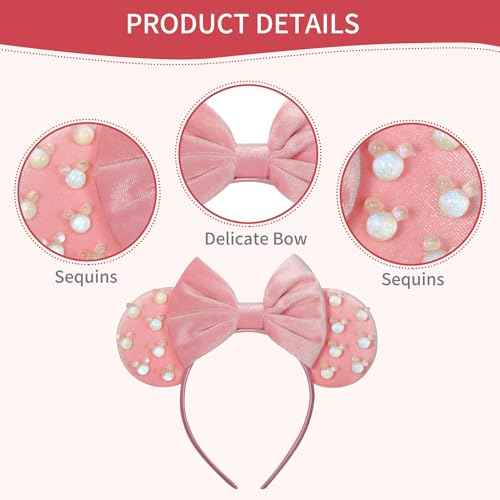 Eissya Minnie Ears Headband, Fashion Headband, Hairtie (Pink-Pearl, Medium)