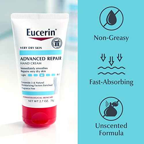 Eucerin Advanced Repair Hand Cream, Lotion for Very Dry Skin Use After Washing with Hand Soap, Fragrance Free, 2.7 oz, 12 Count (Pack of 4)