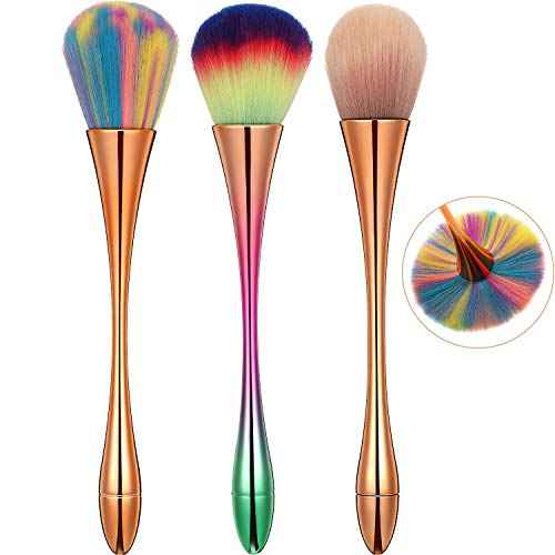 3 Pieces Large Powder Mineral Brushes Nail Design Dust,Soft Fluffy, Foundation, Kabuki Makeup Brushes Colorful Blush Loose Powder Tools for Daily Makeup, 3 Colors