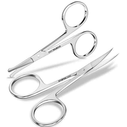 Utopia Care Eyebrow Scissors, Professional Stainless Steel Small Shears for Men and Women, Nose Hair Scissors for Grooming Mustache, Beard, Eyelashes, Ear Hair Trimming, Silver