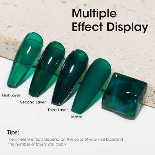 GELLEN Emerald Green Gel Nail Polish, Christmas 18ml Semi Sheer Dark Green Jelly Gel Polish, No Wipe Soak Off UV Gel for Nail Manicure DIY Art Salon Home, 0.61oz