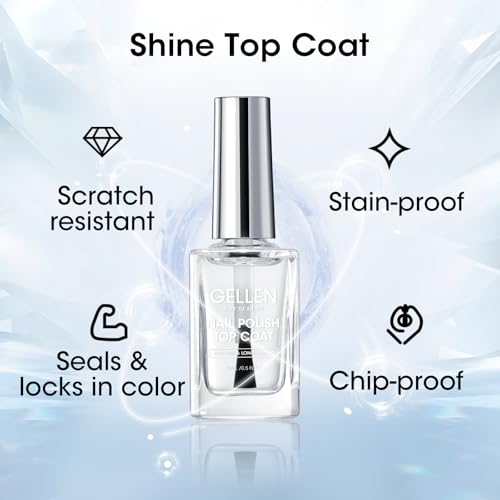 GELLEN Clear Nail Polish Base Top Coat, Sheer Pink Tinted Base Coat & Shine No Wipe Top Coat for Strengthening Thin Damaged Natural Nails, Quick Dry Regular Nail Polish No UV Gel, Hema Free, Non-toxic