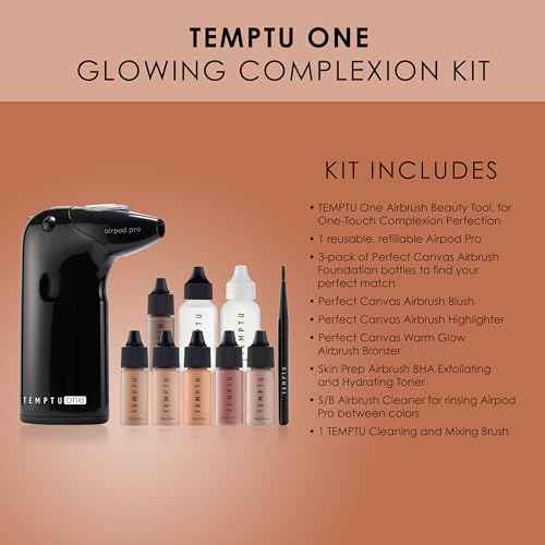 TEMPTU One Airbrush Make-up Kit with Cordless Compressor, 6 Shades: 11-Piece Set, Portable Air Brush Machine & Airpod Pro, 3 Shades of Foundation, Blush, Bronzer, Instant Concealer, Perfect Complexion