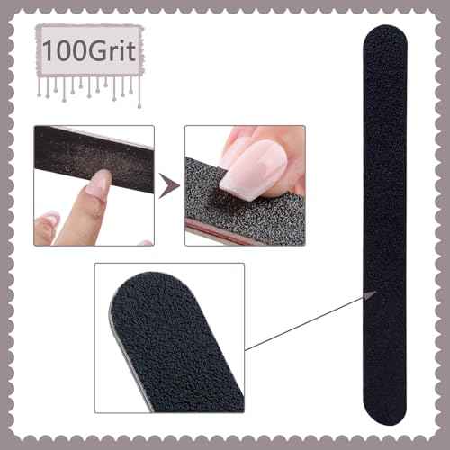 20 Pack 100/180 Grit Nail Files, Black Professional Reusable Emery Boards Nail File, Manicure Tool Suitable for Both Acrylic and Natural Nails